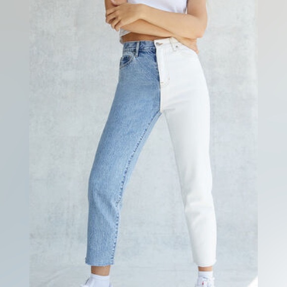 PACSUN Eco White Two-Tone High Waisted Straight Leg Jeans - Picture 6 of 8